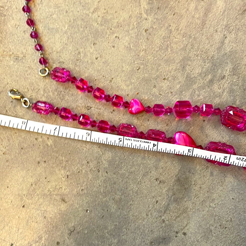 Tarina Tarantino pink Swarovski rhinestone Valentines Day heart necklace XL - Picture 15 of 17